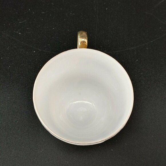 Vintage White Pink Floral Porcelain Golden Rim Footed Tea Cup With Handle - Picture 9 of 10